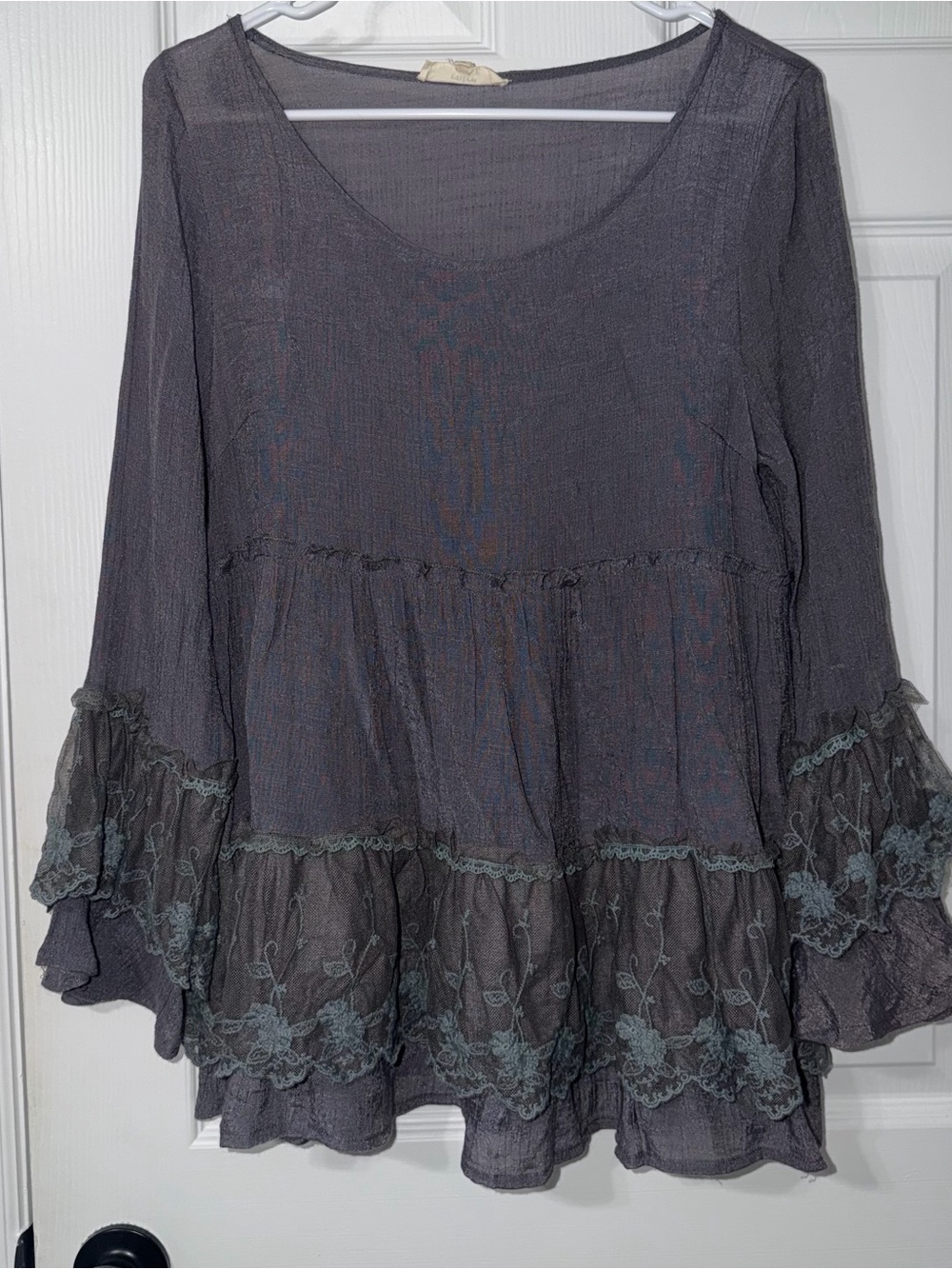 Entro Sheer Lace Grey Long Sleeve Blouse Size S